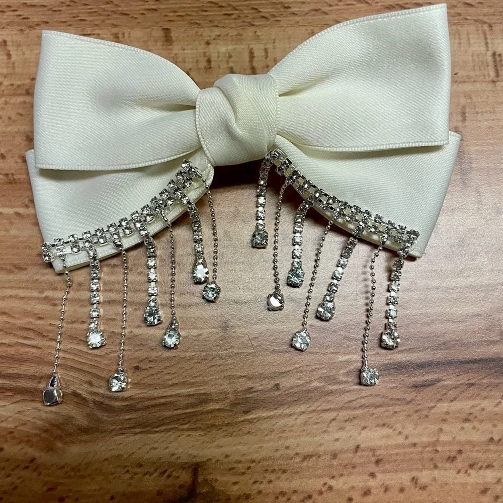 Big Satin Bow Rhinestones French Barrette Hair Clip